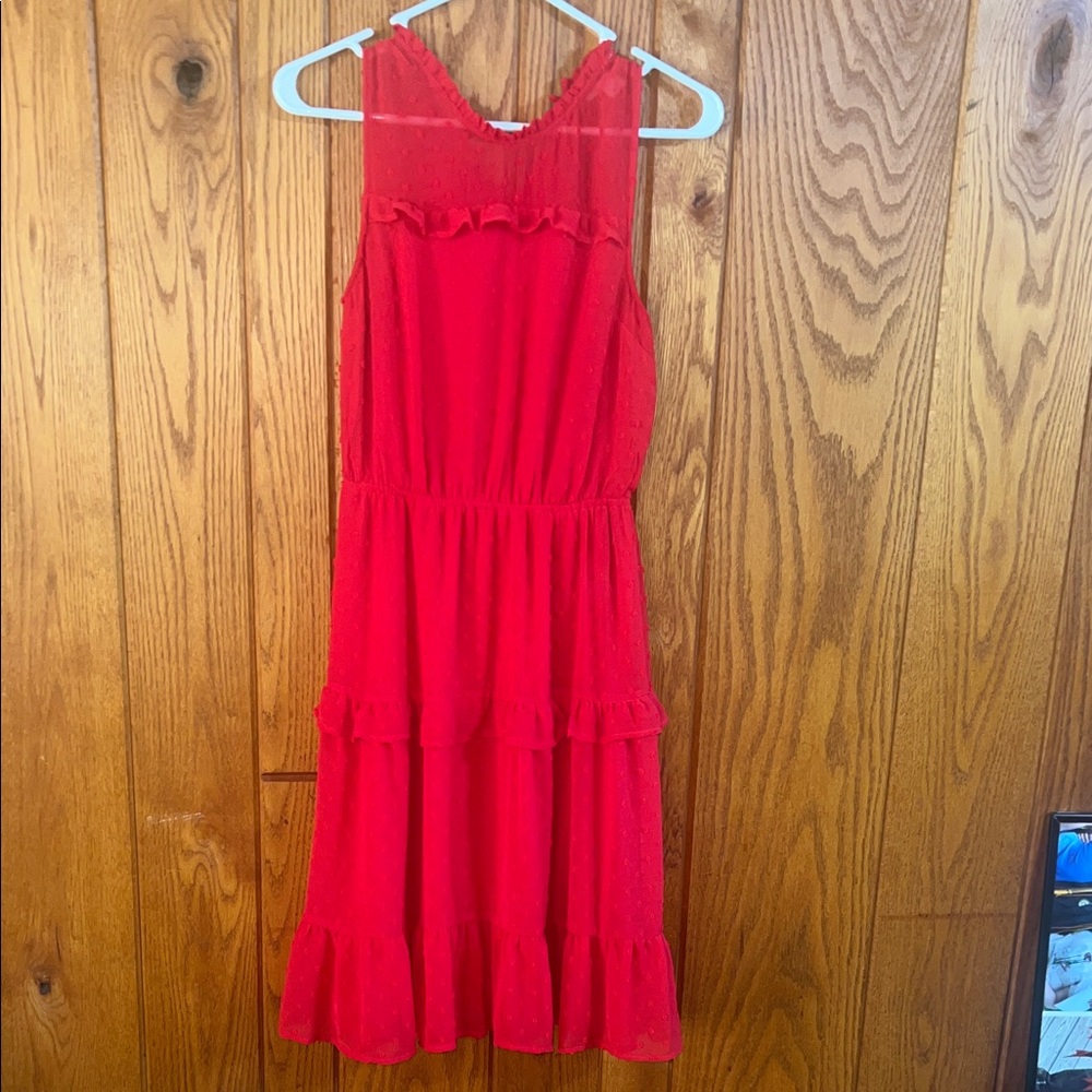 Monteau Scarlet Red Sleeveless Midi Ruffle Dress Size M